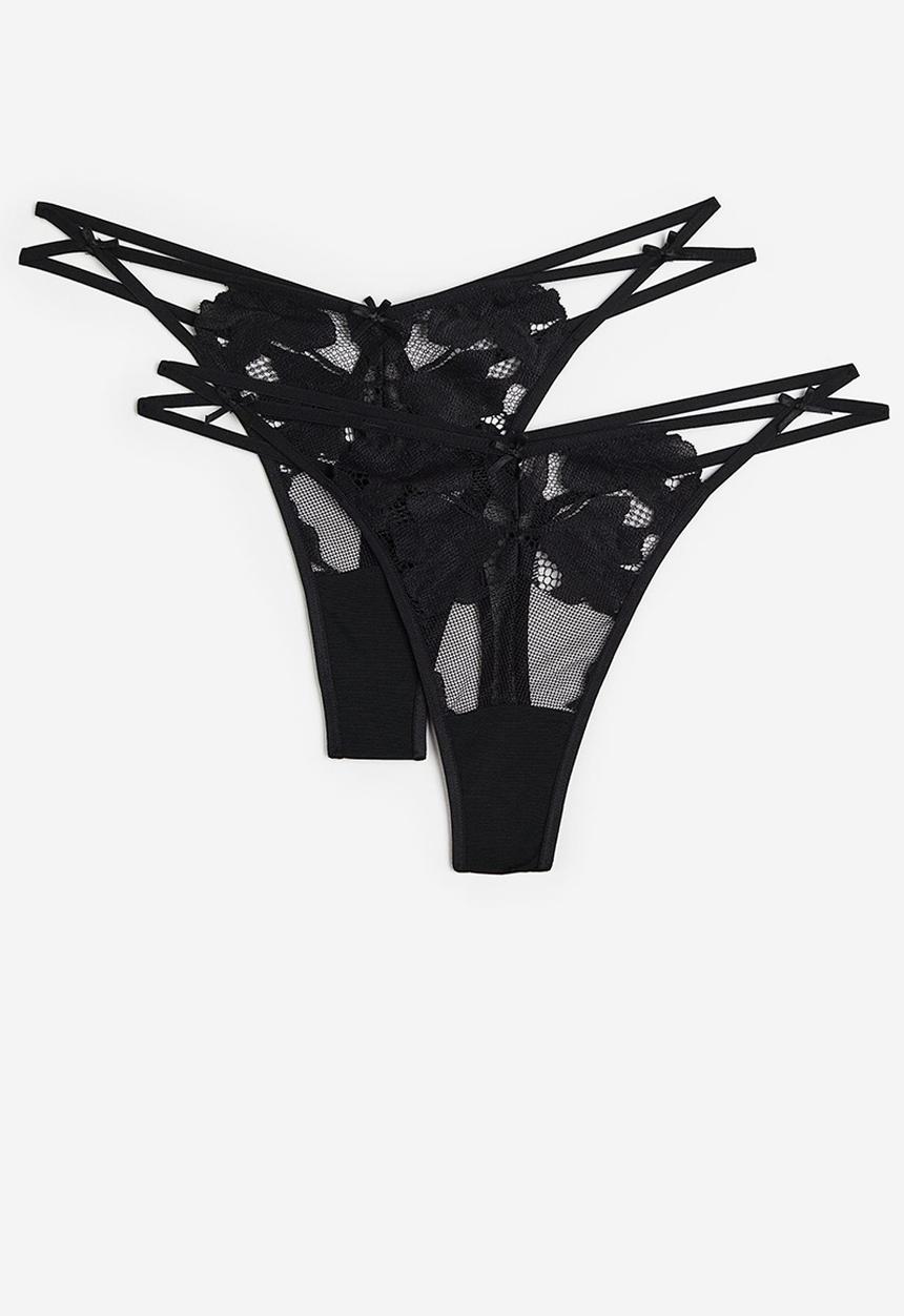 H&M - 2-Pack lace thong briefs - black