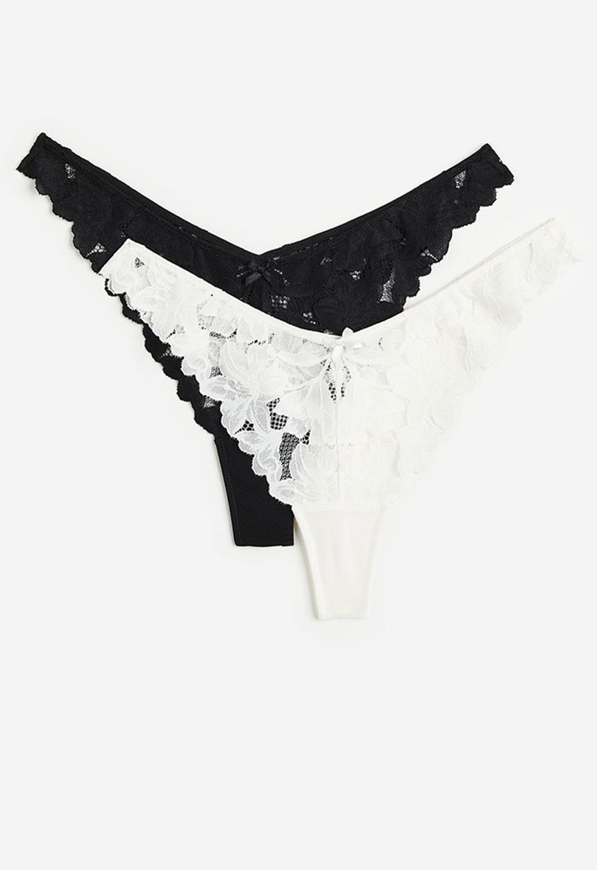 H&M - 2-Pack lace thong briefs - black & white