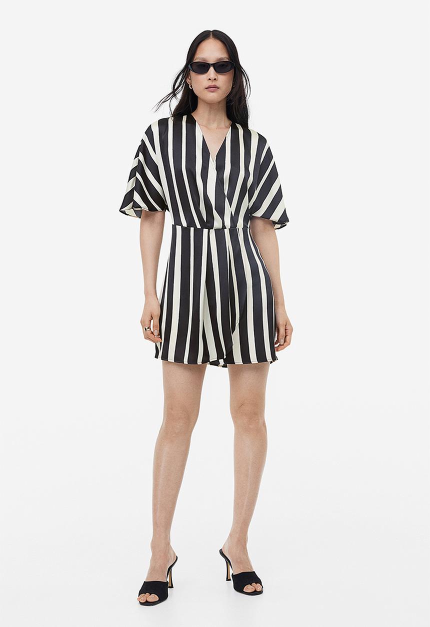 H&M - Satin wrap dress - cream & black striped 