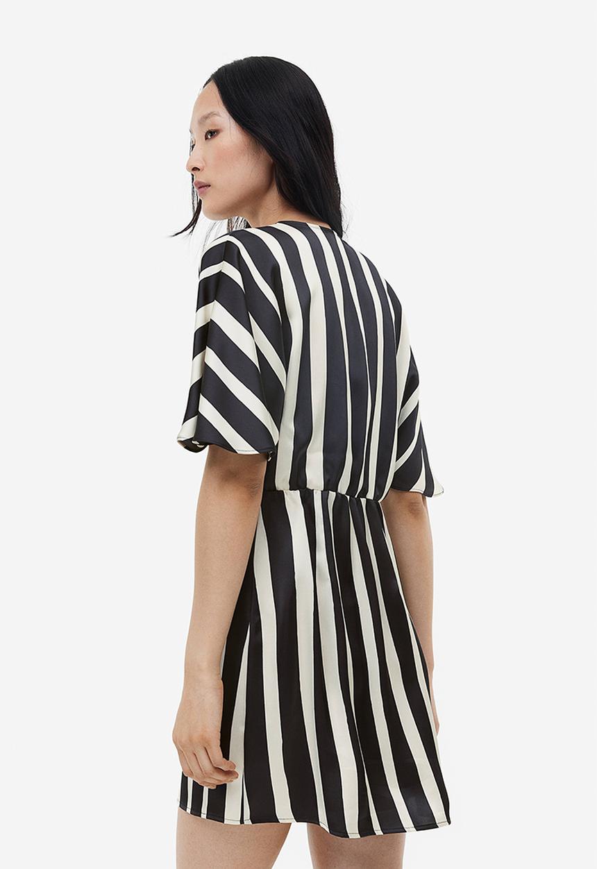 H&M - Satin wrap dress - cream & black striped 