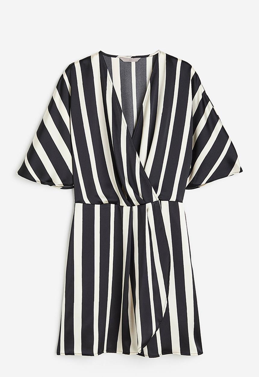 H&M - Satin wrap dress - cream & black striped 
