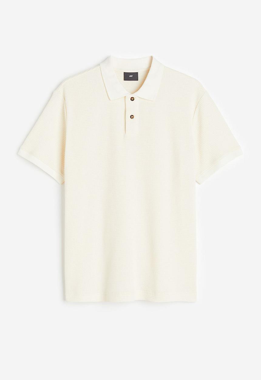 H&M - Slim fit waffled polo shirt - cream