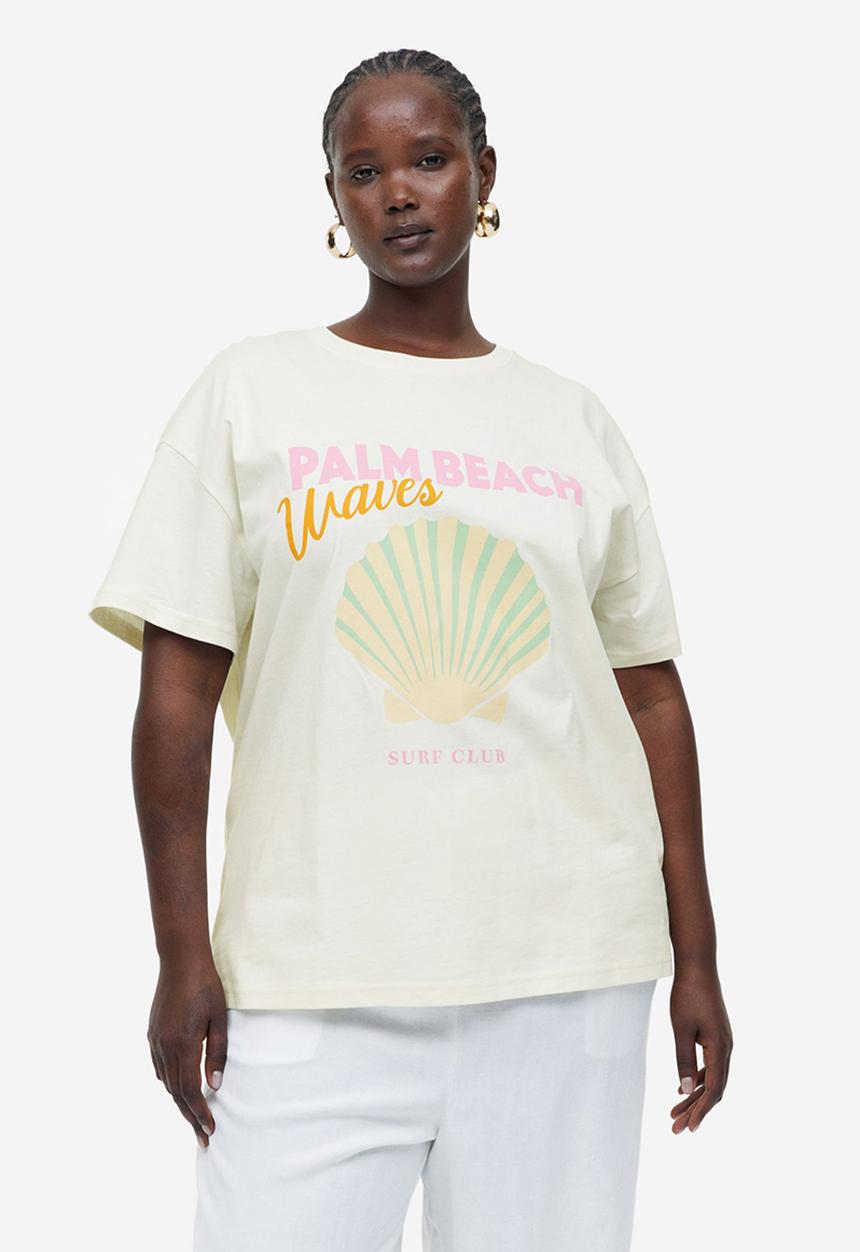 H&M - Printed t-shirt - cream & palm beach