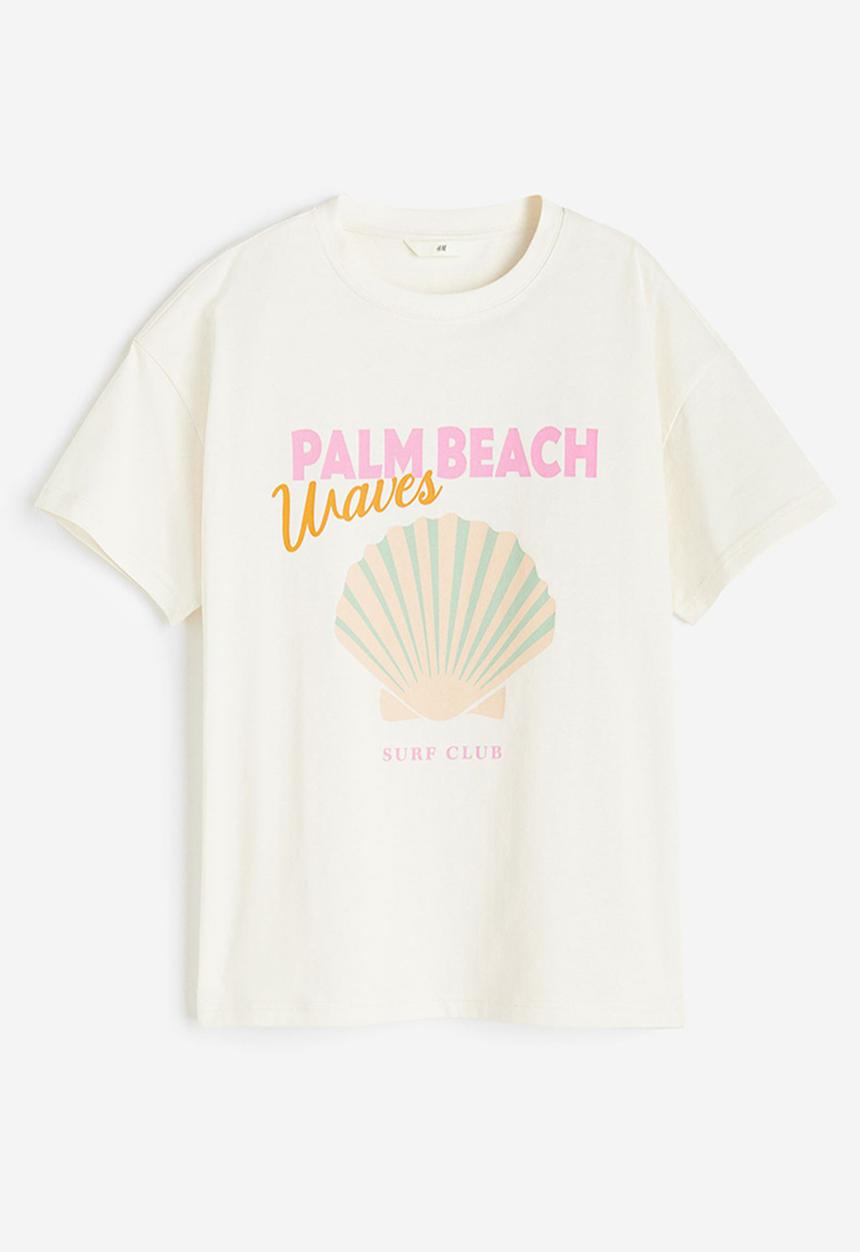 H&M - Printed t-shirt - cream & palm beach