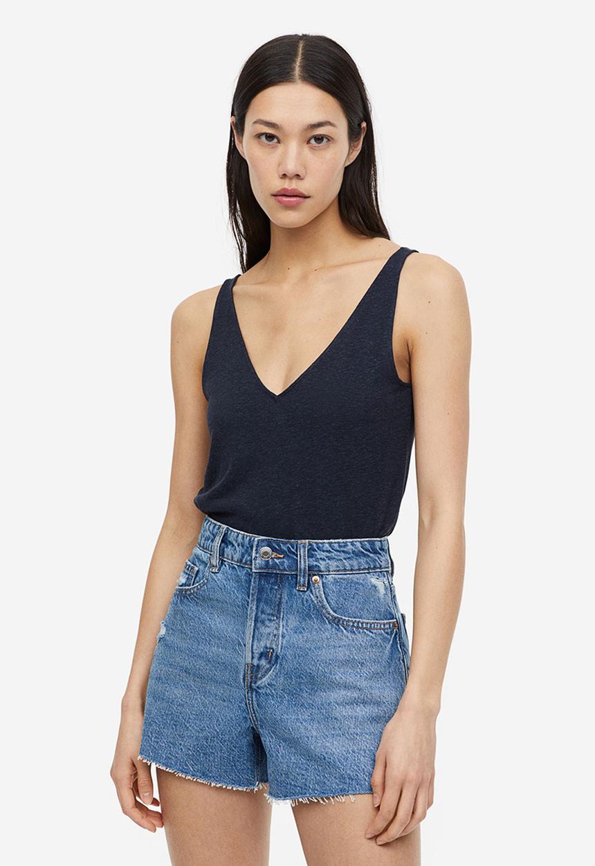 H&M - Linen-blend vest top - dark blue