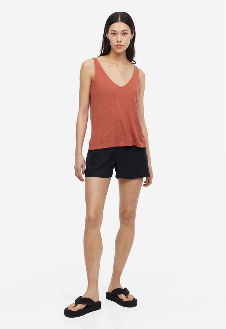 H&M - Linen-blend vest top - brick red
