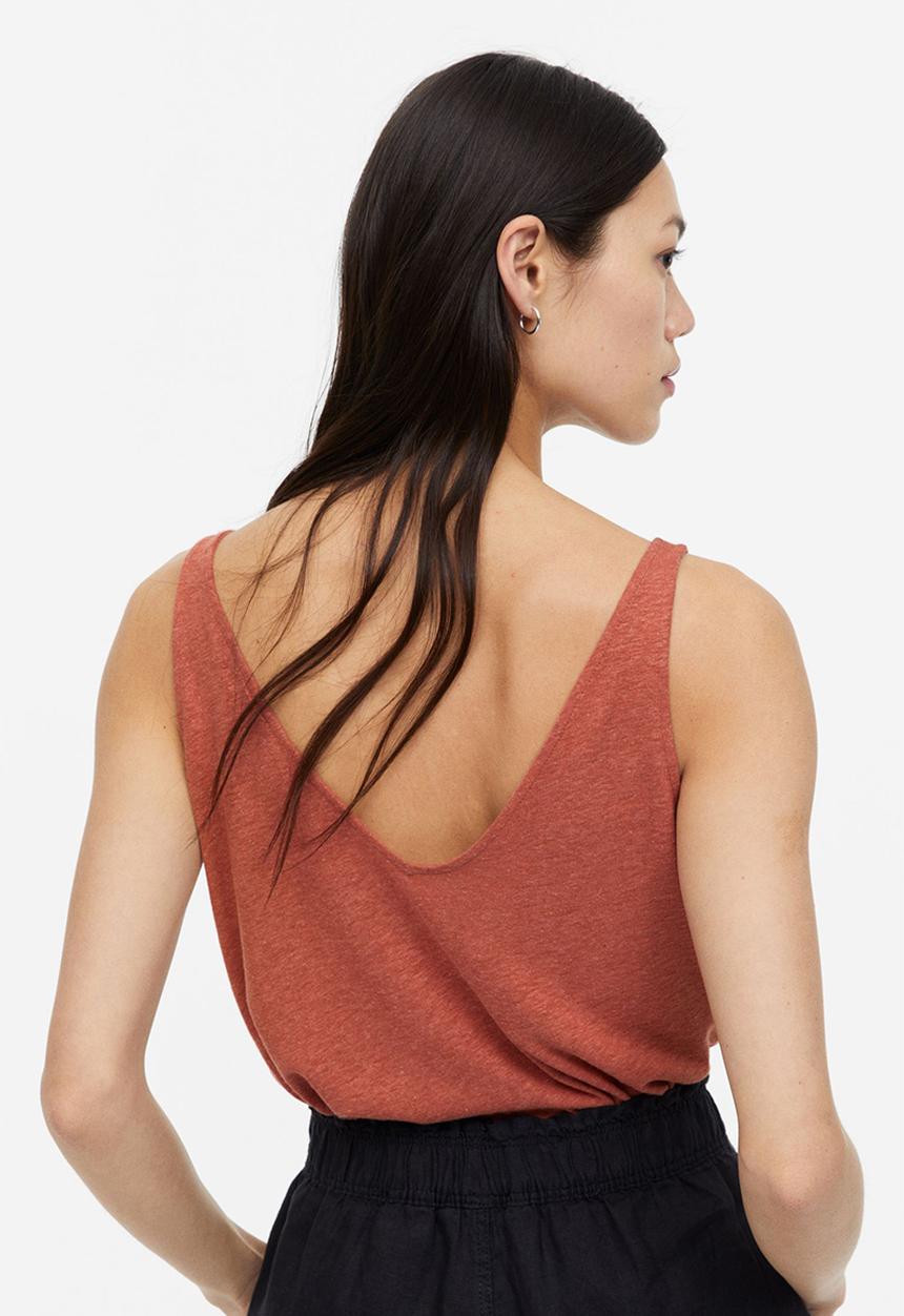 H&M - Linen-blend vest top - brick red