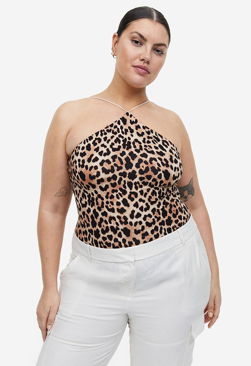 H&M - Jersey thong body - beige & leopard-print