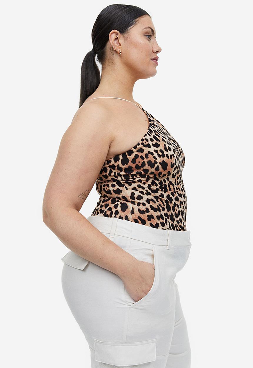 H&M - Jersey thong body - beige & leopard-print