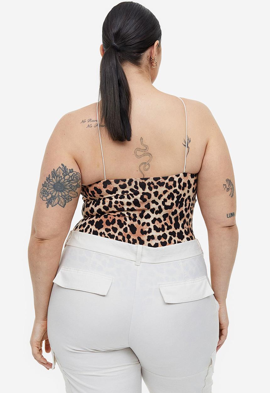 H&M - Jersey thong body - beige & leopard-print