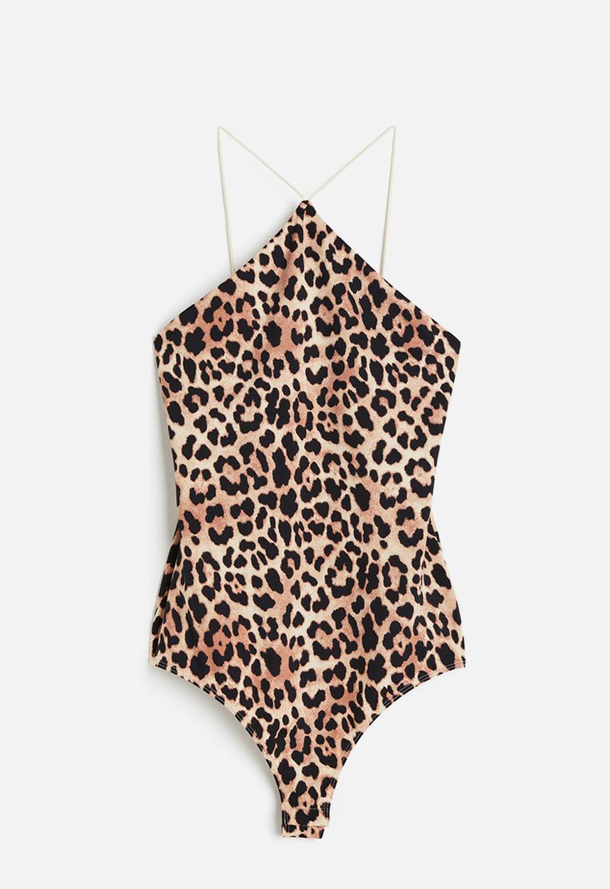 H&M - Jersey thong body - beige & leopard-print