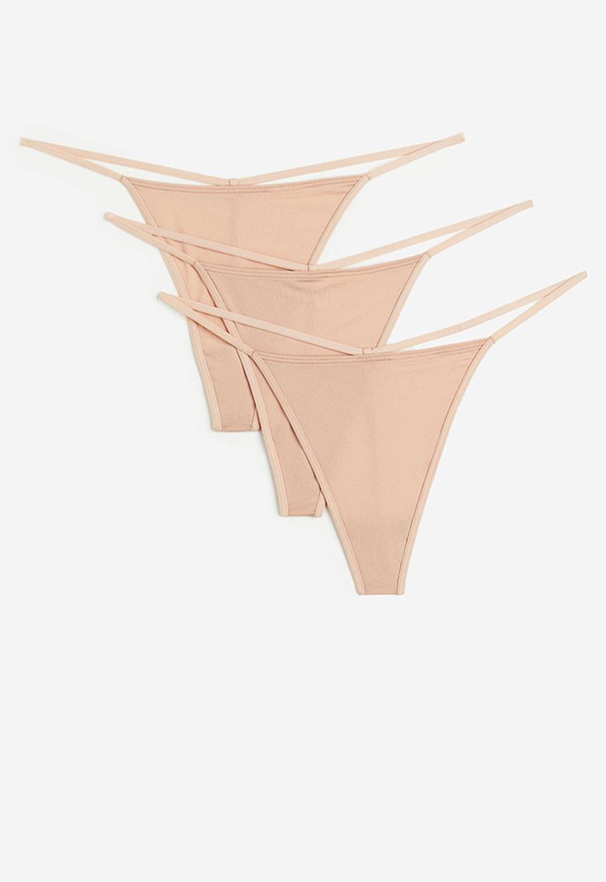 H&M - 3-Pack jersey thong briefs - beige
