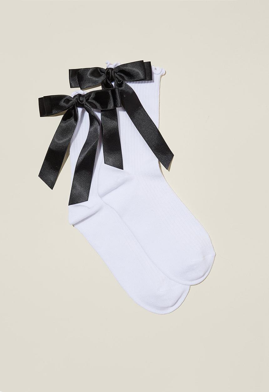 Rubi - Erin Frill Crew Sock - Bows/Black
