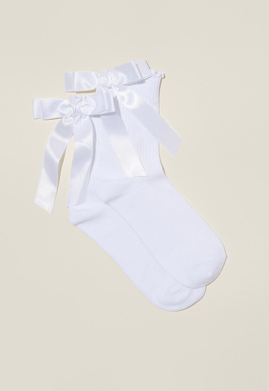 Rubi - Erin Frill Crew Sock - Bows/White