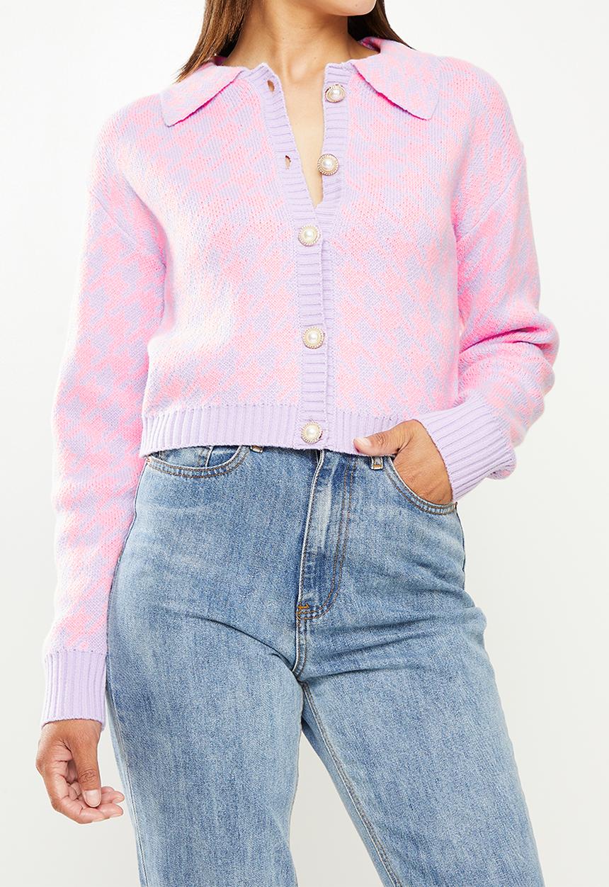 Missguided - Pearl houndstooth collar cardigan co ord  - pink