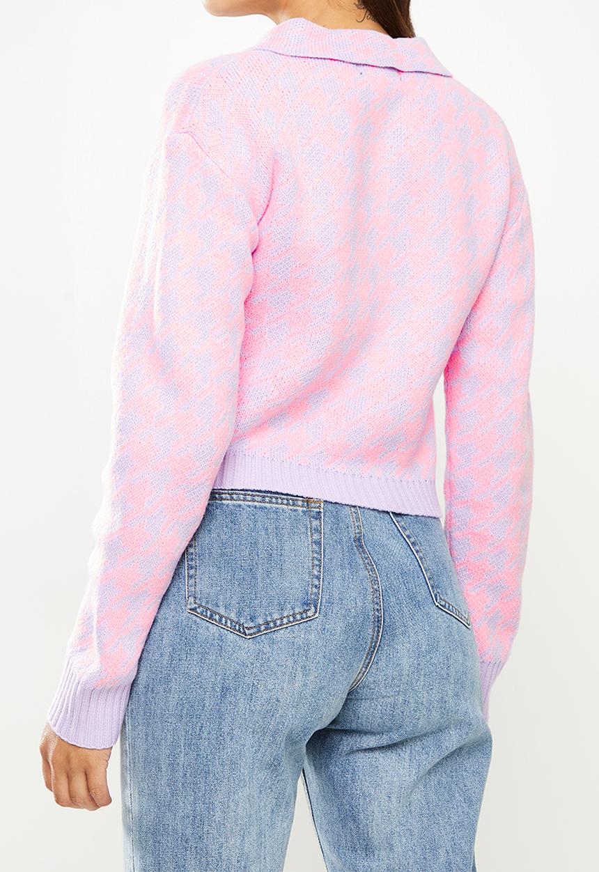 Missguided - Pearl houndstooth collar cardigan co ord  - pink