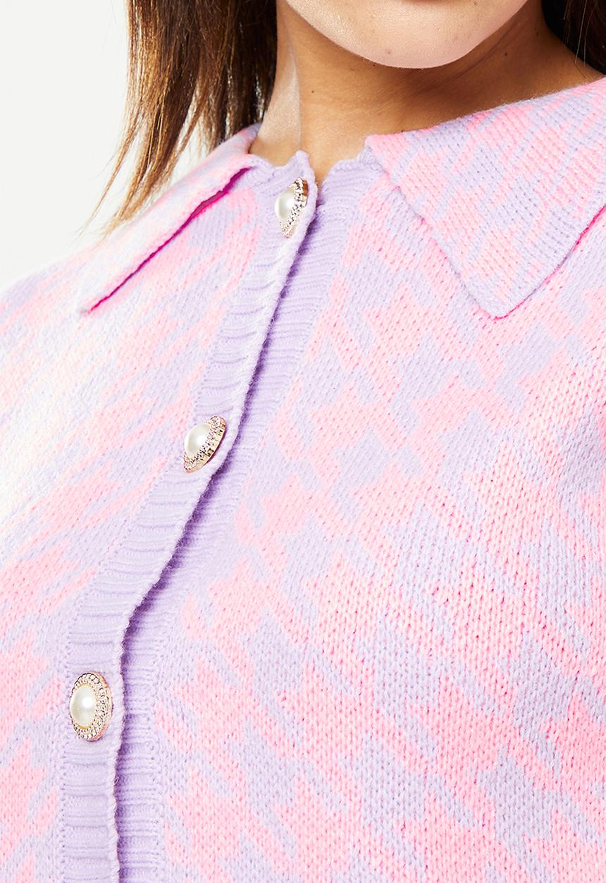 Missguided - Pearl houndstooth collar cardigan co ord  - pink