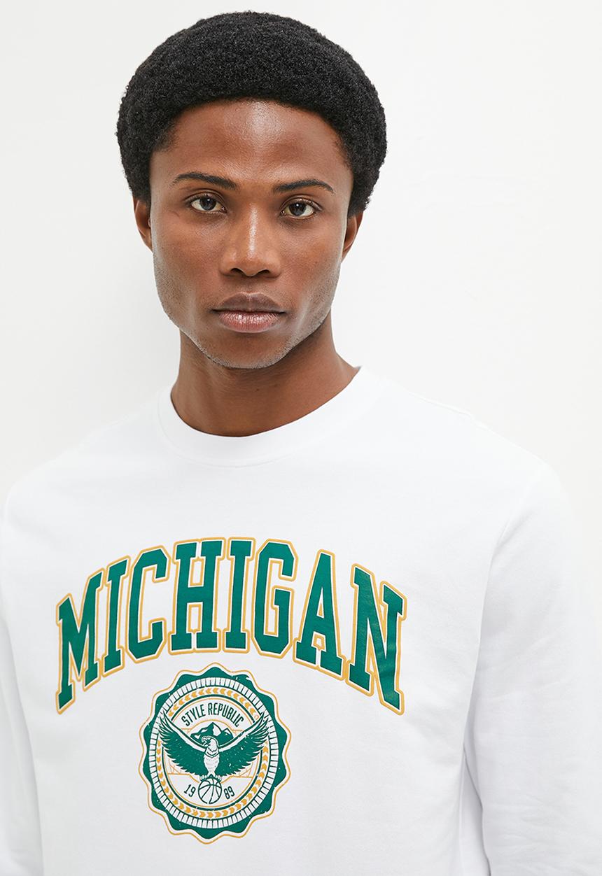 STYLE REPUBLIC - Michigan Crew neck graphic sweater - White