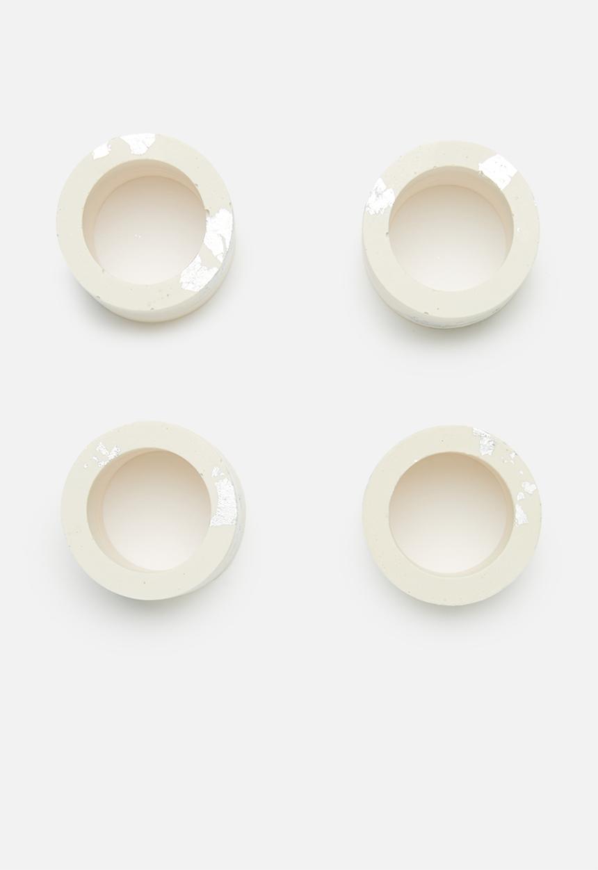 Terrazzo Home - Napkin Rings Set of 4 - White & Silver