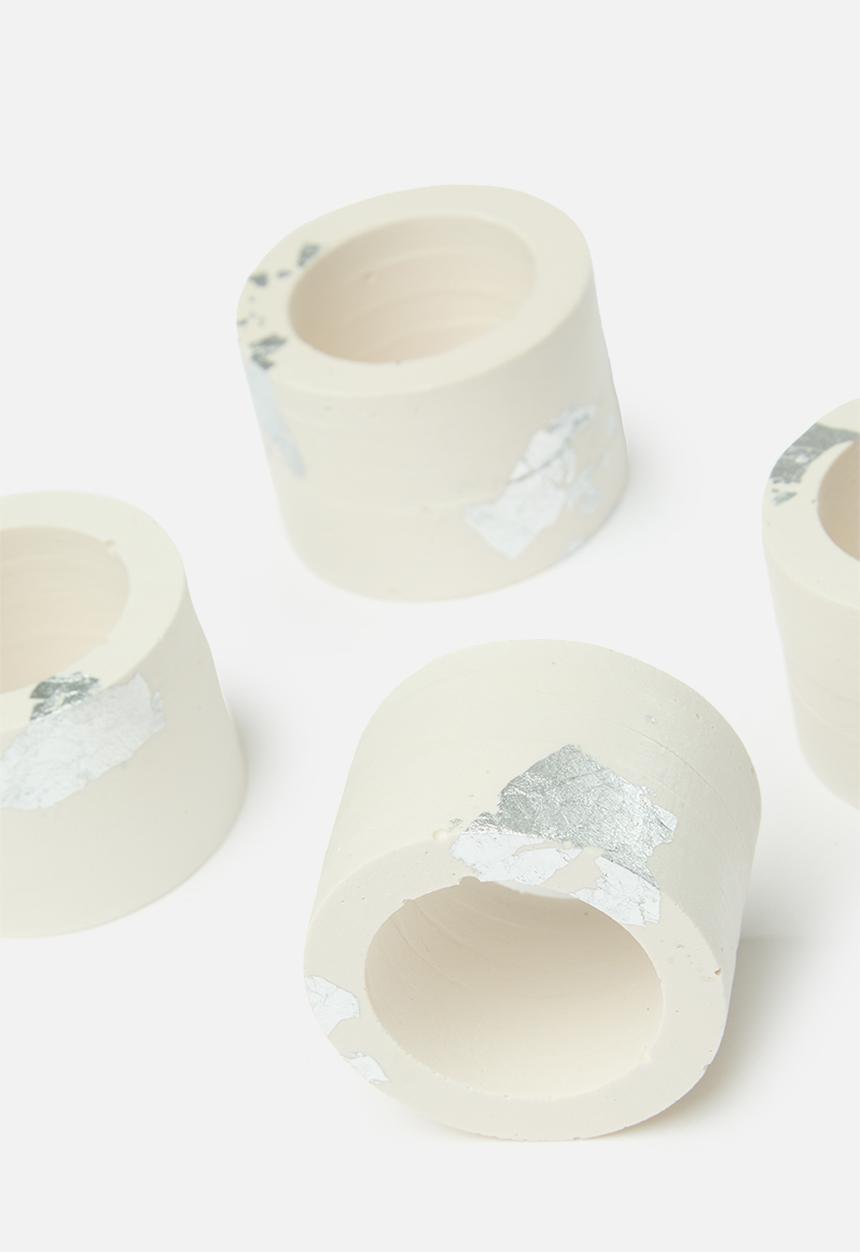 Terrazzo Home - Napkin Rings Set of 4 - White & Silver