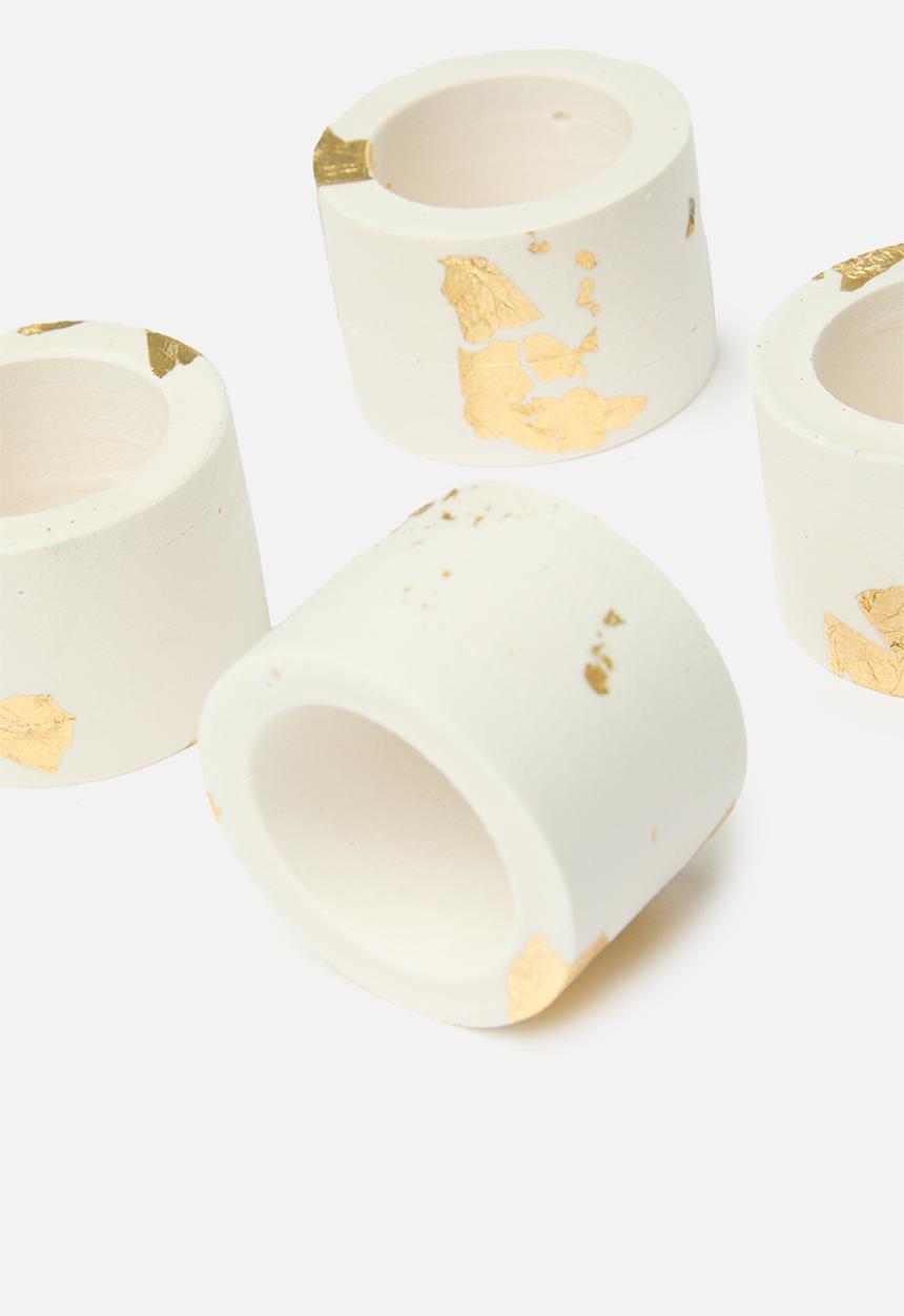 Terrazzo Home - Napkin Rings Set of 4 - Gold & White
