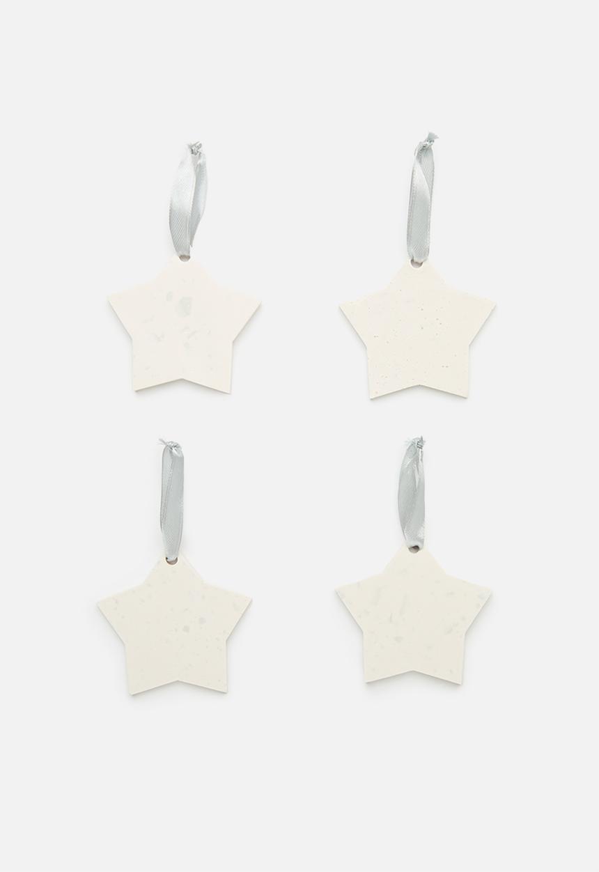 Terrazzo Home - Star Christmas Baubles  Set of 4 - Silver & White