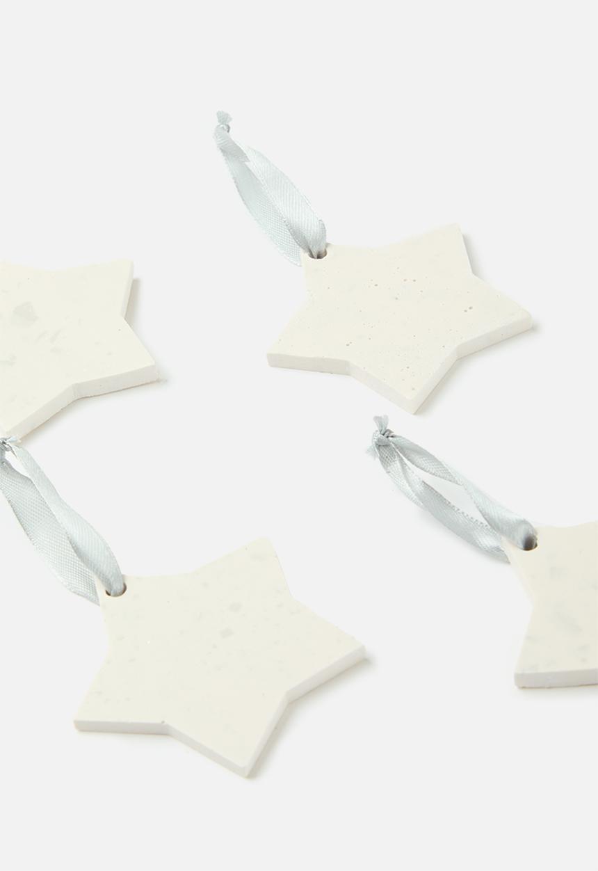 Terrazzo Home - Star Christmas Baubles  Set of 4 - Silver & White