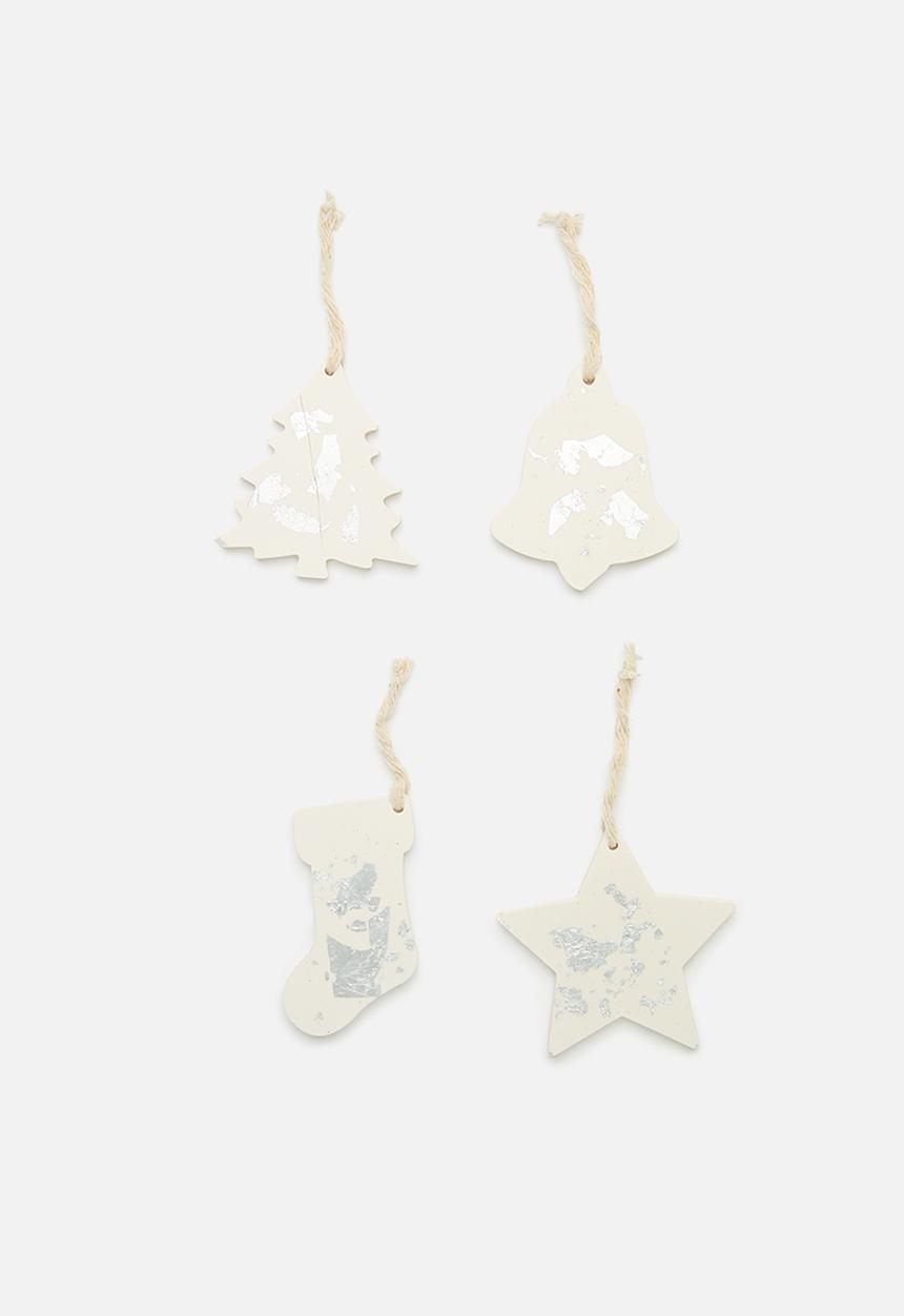 Terrazzo Home - Christmas Baubles Set of 4 - White & Silver