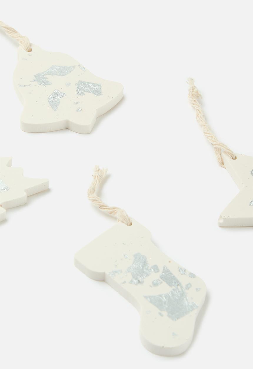 Terrazzo Home - Christmas Baubles Set of 4 - White & Silver