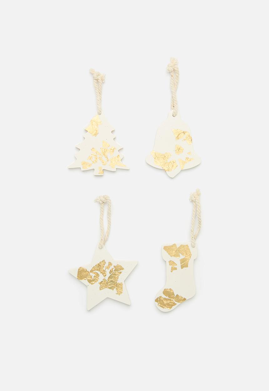 Terrazzo Home - Christmas Baubles Set of 4 - White & Gold