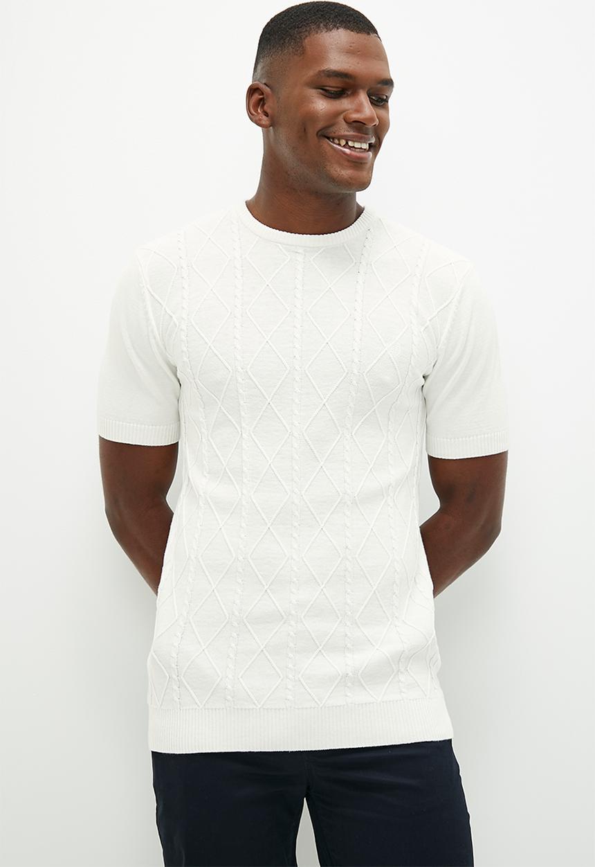 Lark & Crosse - Jacquard knit high neck short sleeve tee - milk