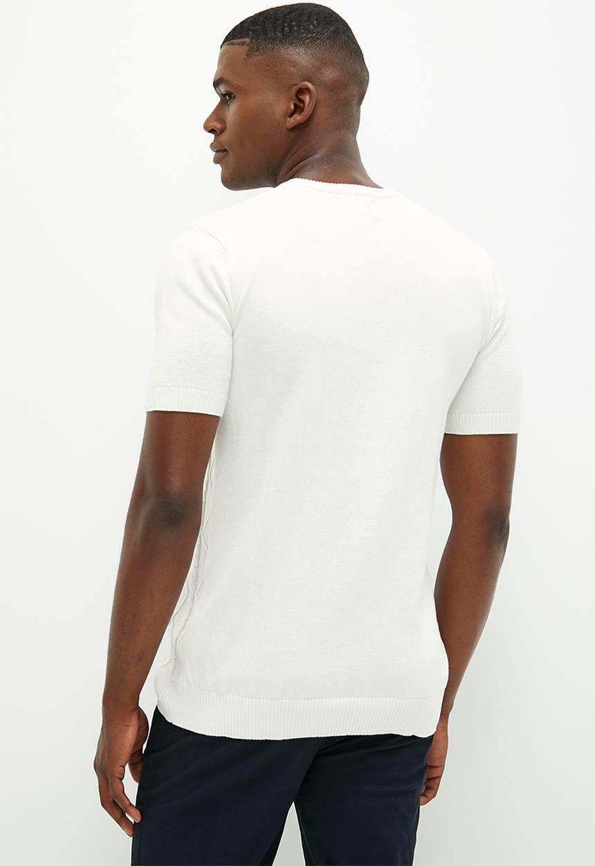 Lark & Crosse - Jacquard knit high neck short sleeve tee - milk