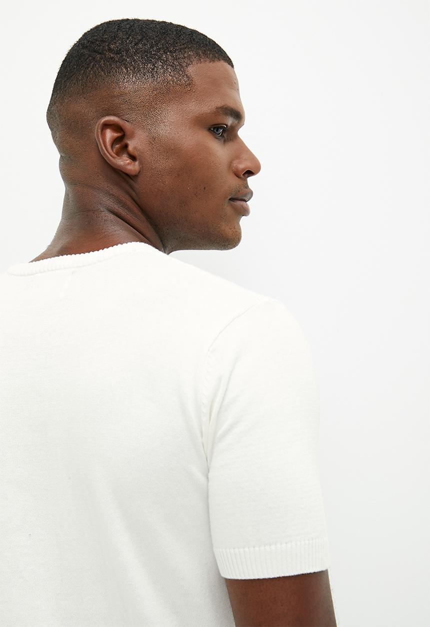 Lark & Crosse - Jacquard knit high neck short sleeve tee - milk