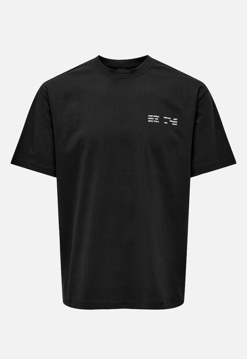 Only & Sons - Eddie Rlx text short sleeve T-shirt - black