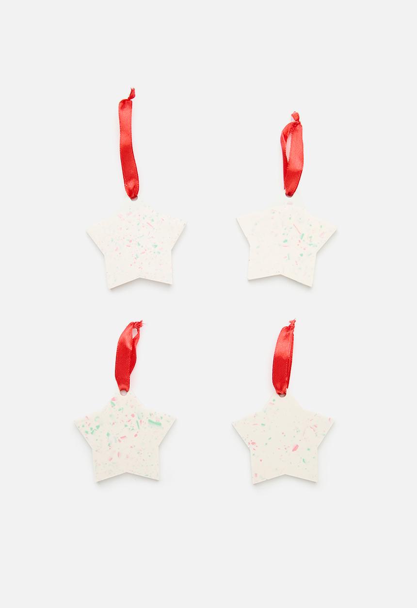 Terrazzo Home - Star Christmas Baubles  Set of 4 -  white & red