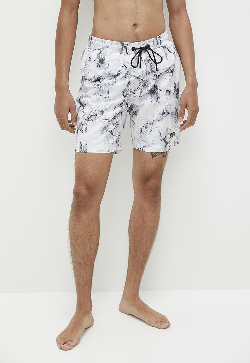 STYLE REPUBLIC - Marble printed swim short - black & white 