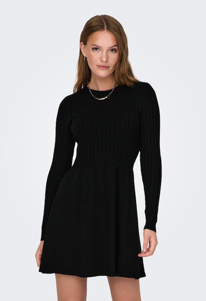 ONLY - Fia Long sleeve Cable Dress Knt - Black
