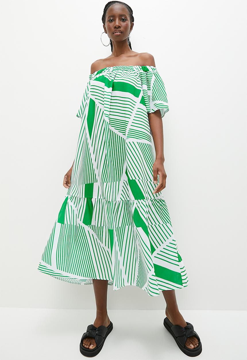Superbalist - Texture midi dress - green broken stripes