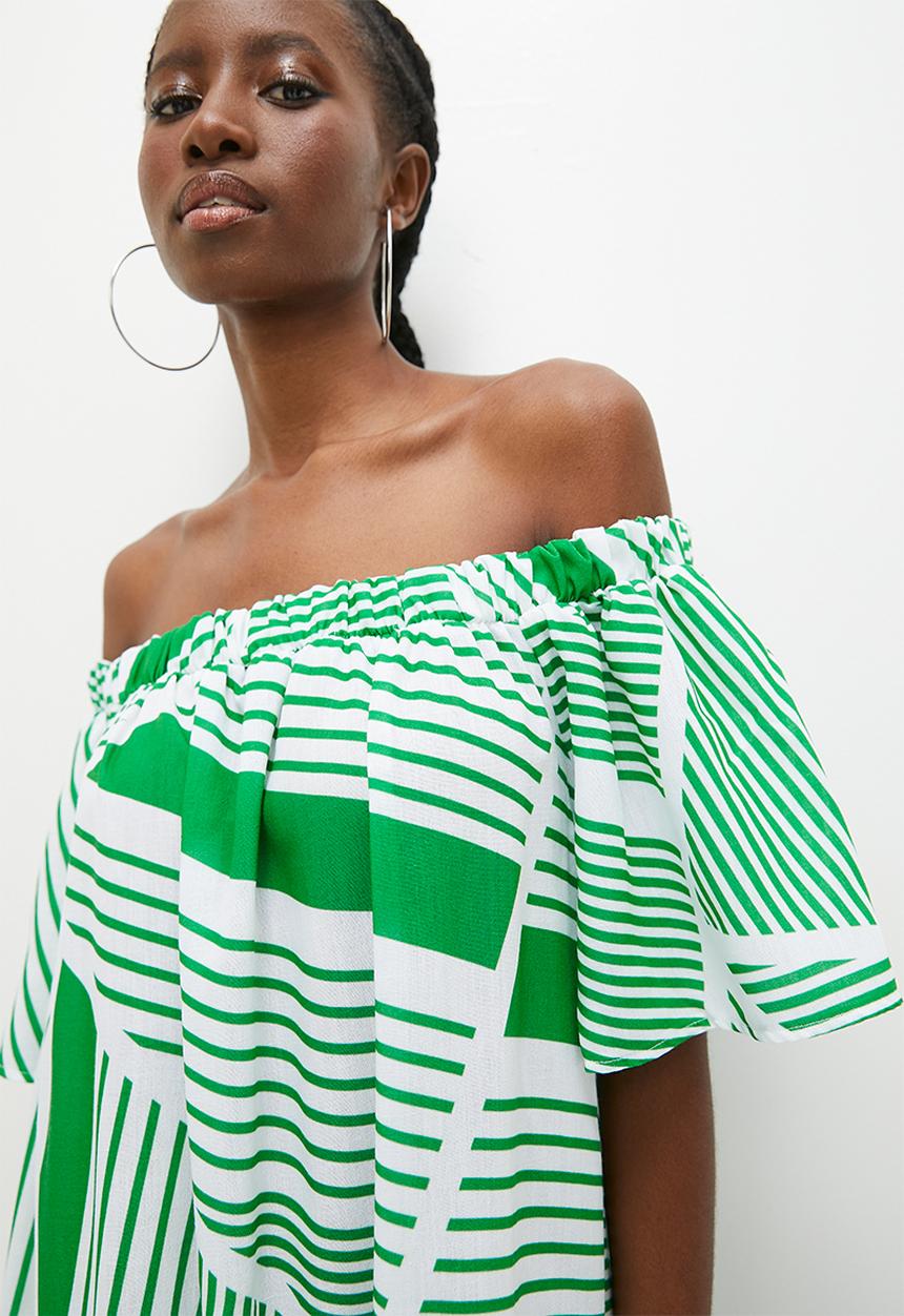 Superbalist - Texture midi dress - green broken stripes