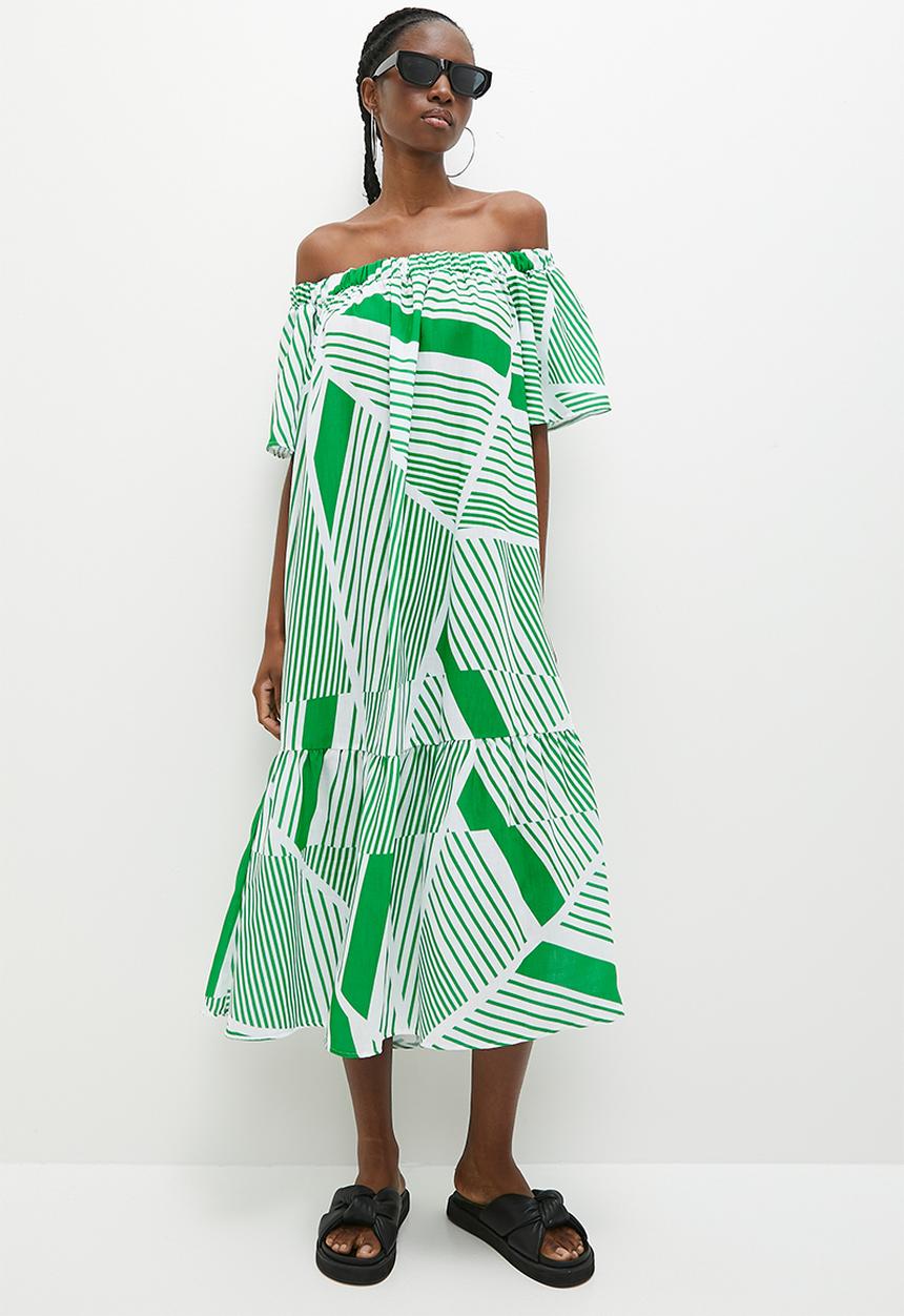 Superbalist - Texture midi dress - green broken stripes