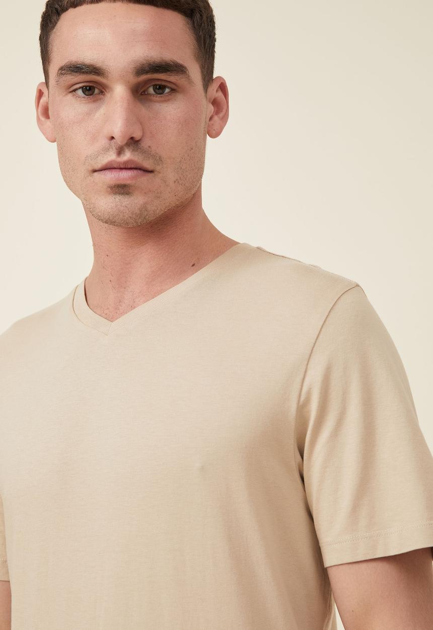 Cotton On - Organic v-neck T-shirt - stone clay