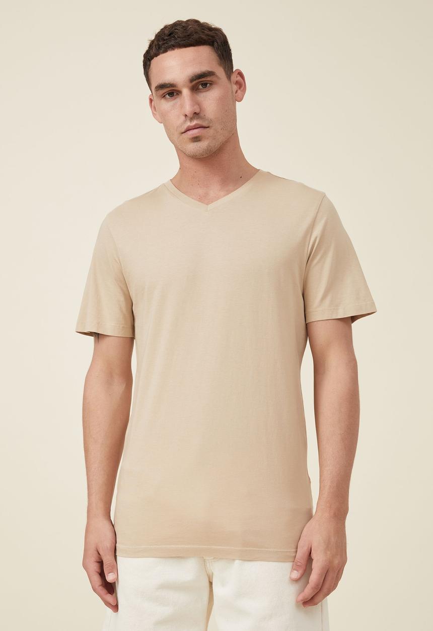Cotton On - Organic v-neck T-shirt - stone clay