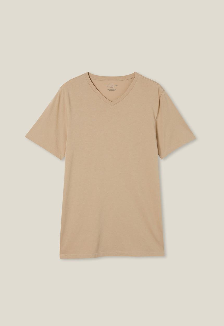 Cotton On - Organic v-neck T-shirt - stone clay