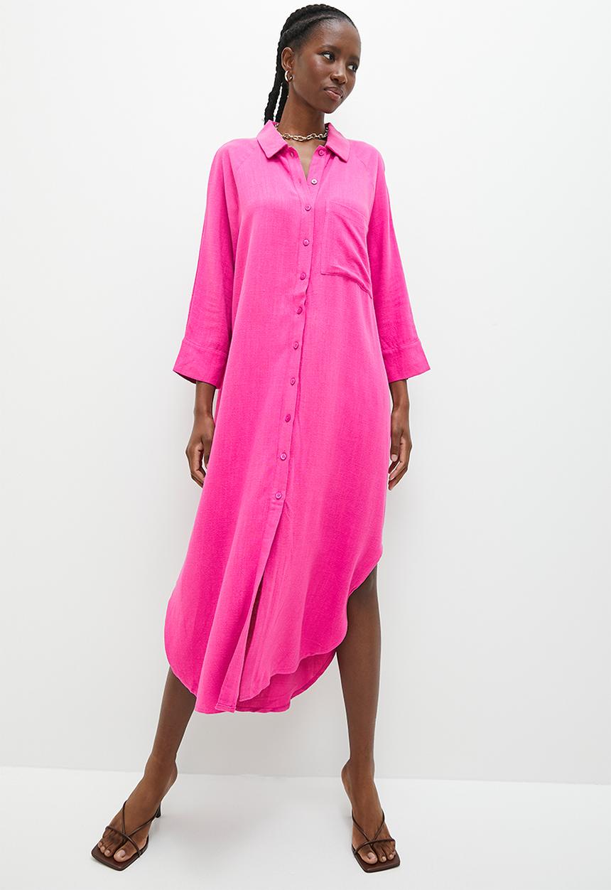 Superbalist - Longline linen blend shirt dress - pink
