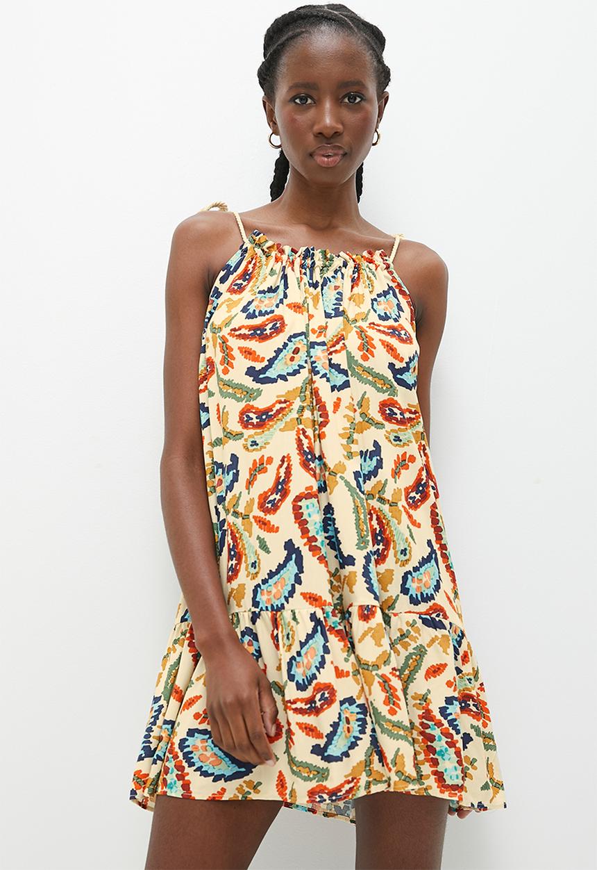 Superbalist - Tiered mini dress with rope ties - paiterly paisley