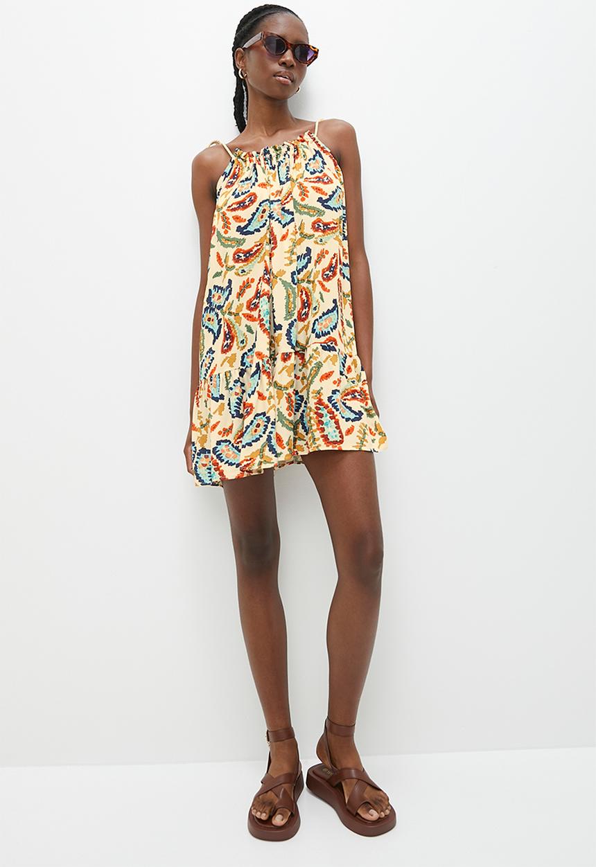 Superbalist - Tiered mini dress with rope ties - paiterly paisley