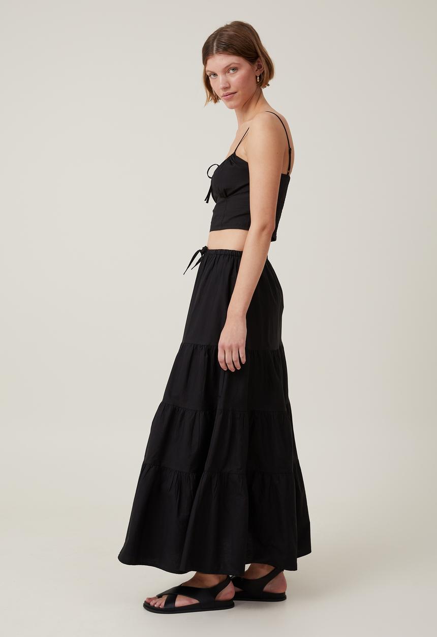 Cotton On - Plus Talulah Tiered Maxi Skirt - Black