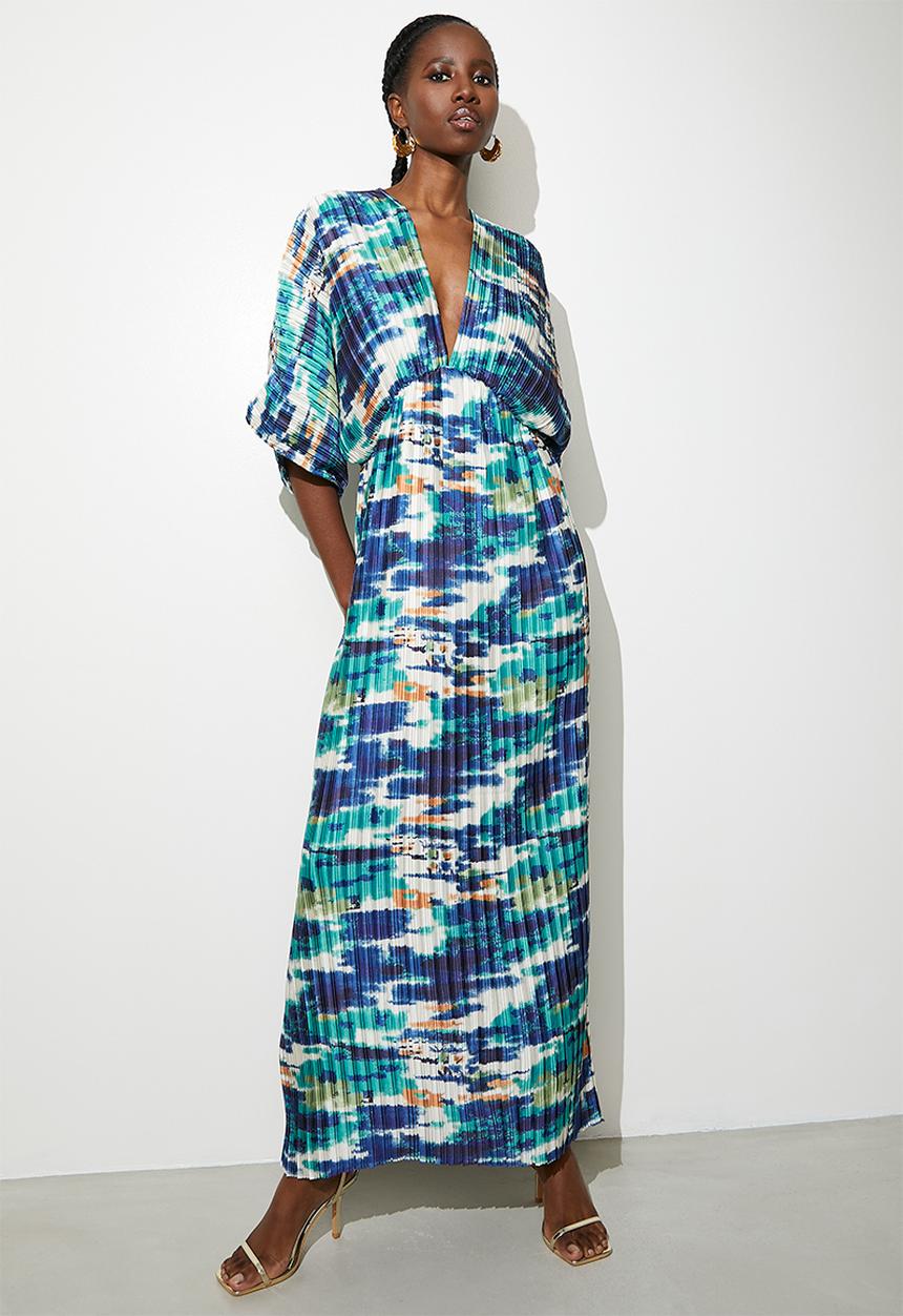 VELVET - Pleated dolman sleeve maxi dress - multi