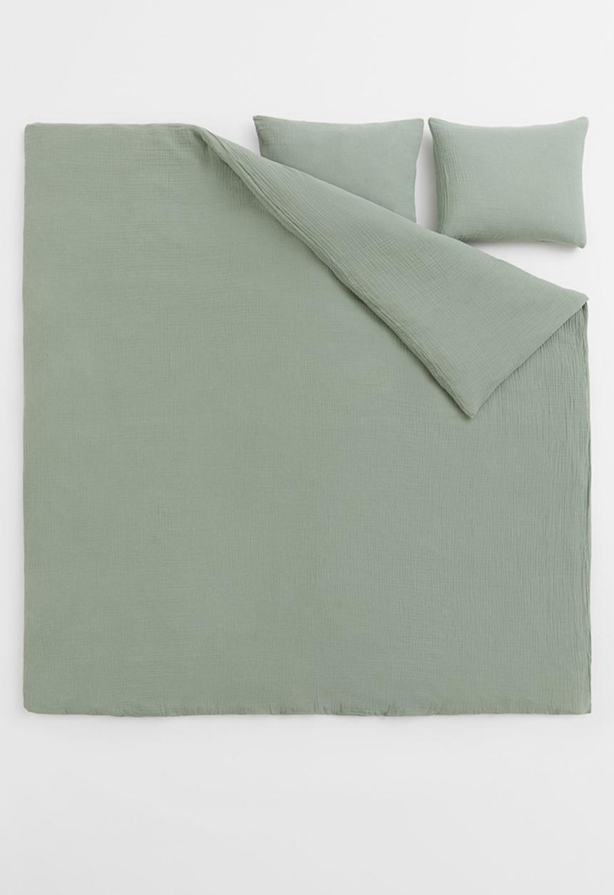 H&M - Muslin double/king duvet cover set - green