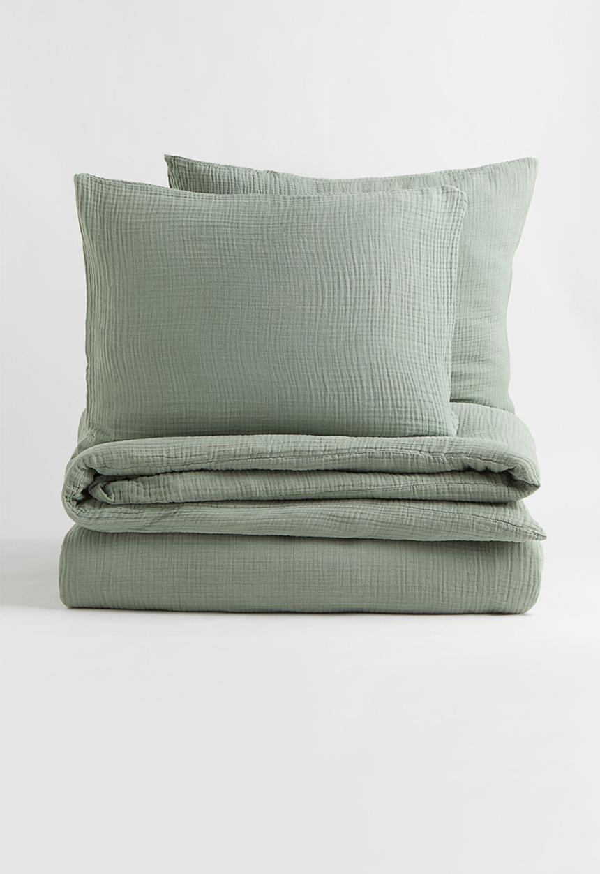 H&M - Muslin double/king duvet cover set - green